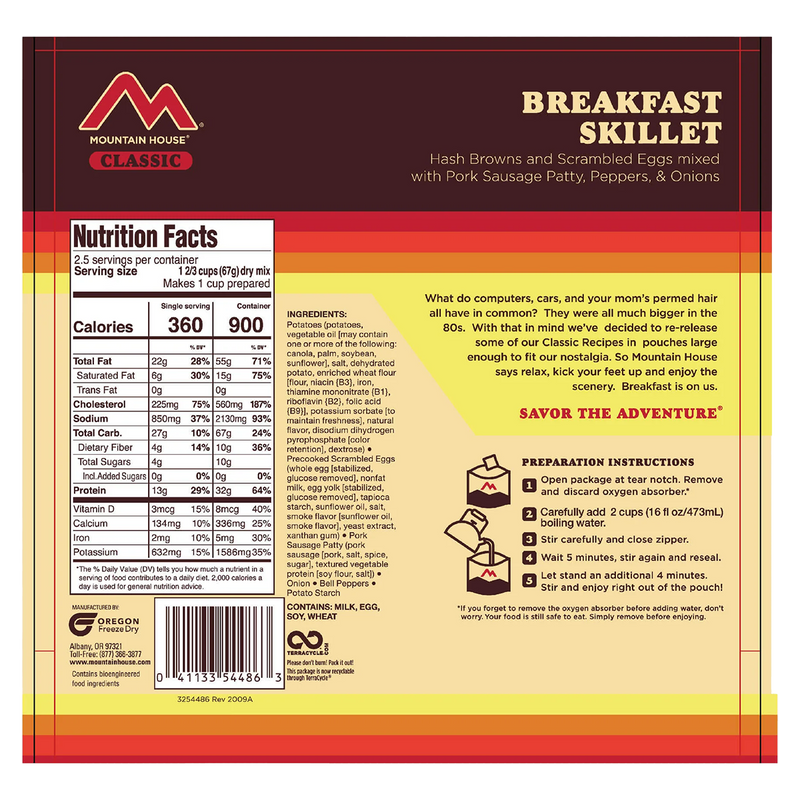 Breakfast Skillet, Mountain House Breakfast Skillet back