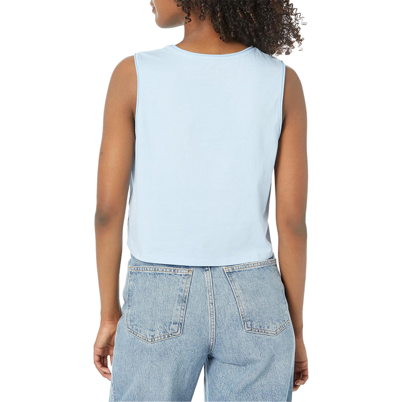 Women's Feel the Earth Breathe Stamped Tank, Parks Project Women's Feel the Earth Breathe Stamped Tank Light Blue on model back