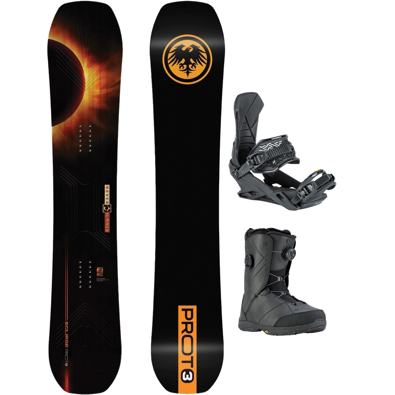 Never Summer Proto T3 Eclipse Demo Snowboard Package, Featured Image