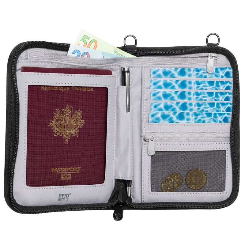 RFIDsafe V150 Organizer, Pacsafe RFIDsafe V150 Organizer Black inside features with items