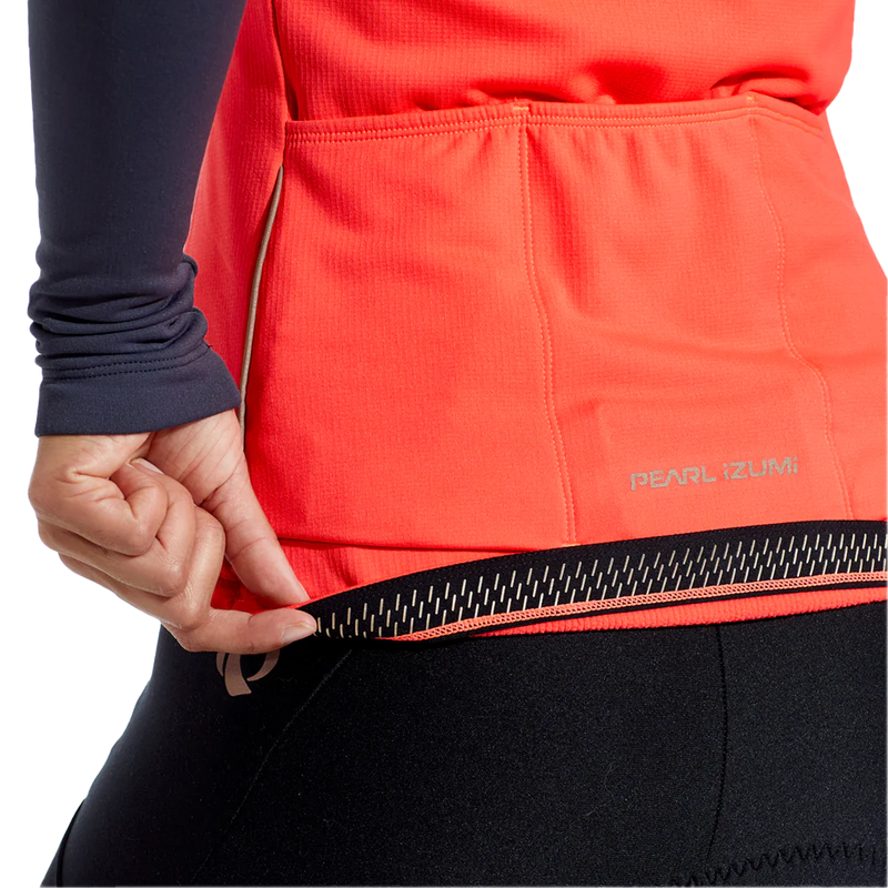 Women's Attack Thermal Jersey, Pearl Izumi Women's Attack Thermal Jersey Screaming Red/Dark Ink back hem grip