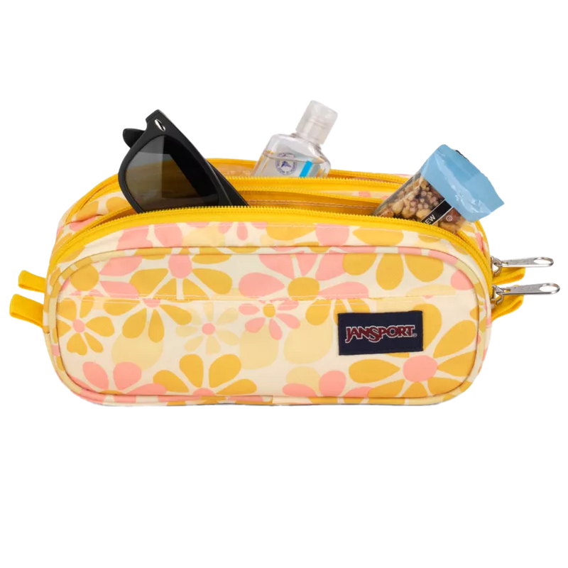 Large Accessory Pouch, Jansport Large Accessory Pouch AI7-Skip Daisy Yellow zippers loaded