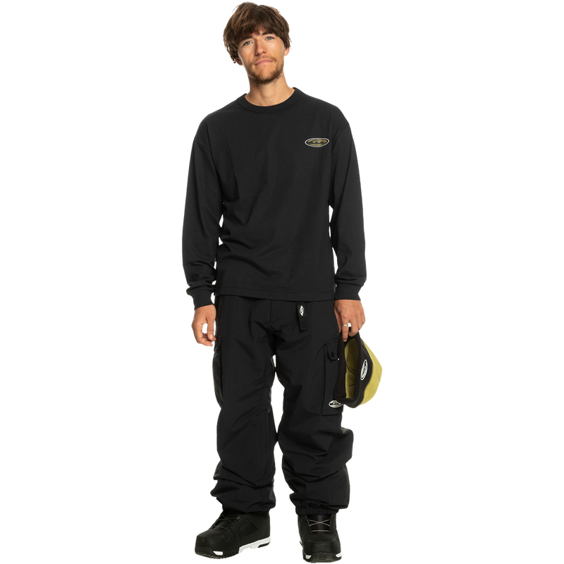 Men's Snow Down Cargo Pant, Quiksilver Men's Snow Down Cargo Pant KVJ0-True Black on model front