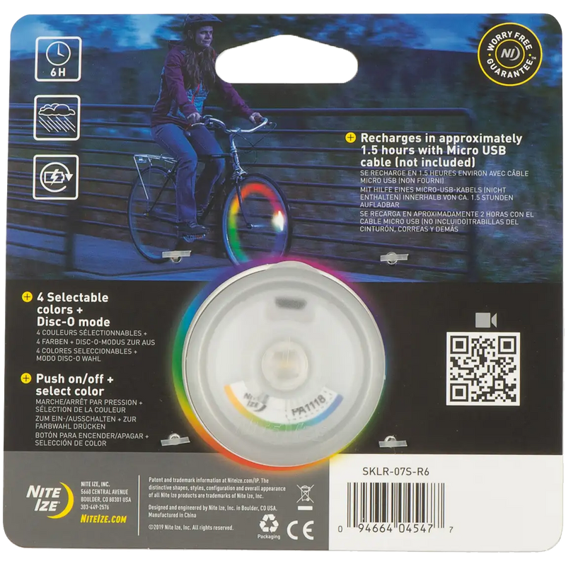 SpokeLit Rechargeable Disco-Select Wheel Light, Nite Ize SpokeLit Rechargeable Disco-Select Wheel Light back of package