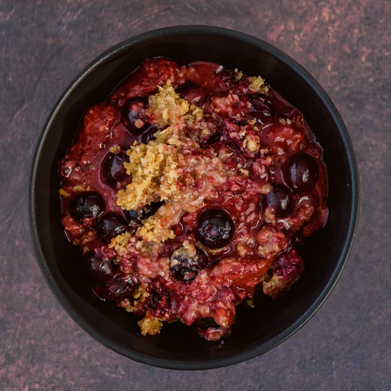 Blueberry Peach Crisp, Backpacker's Pantry Blueberry Peach Crisp in bowl