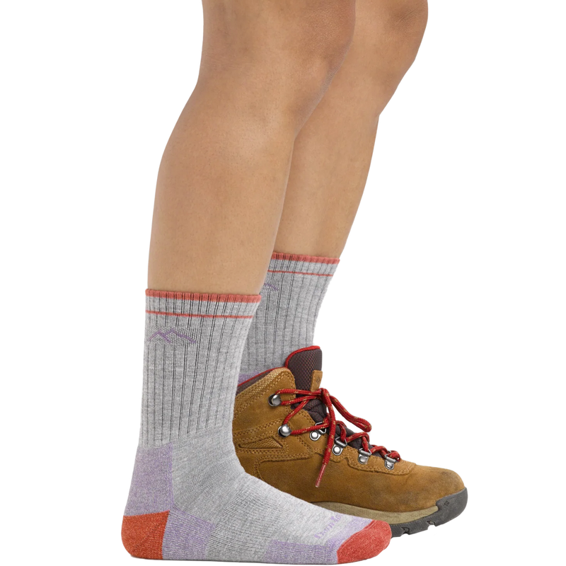 Women's Coolmax Hiker Midweight Crew, Darn Tough Women's Coolmax Hiker Midweight Crew one foot with shoe, one without