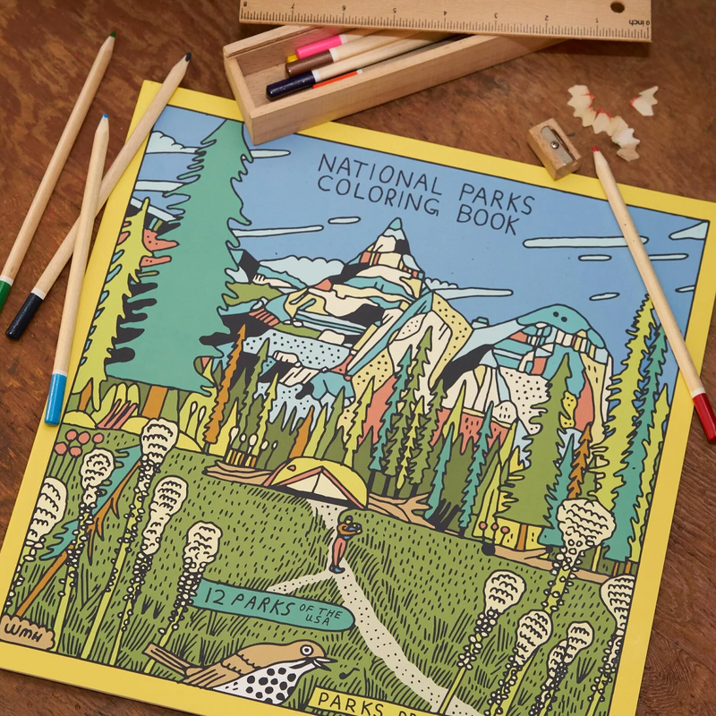 Our National Parks Coloring Book, Parks Project Our National Parks Coloring Book front with colored pencils