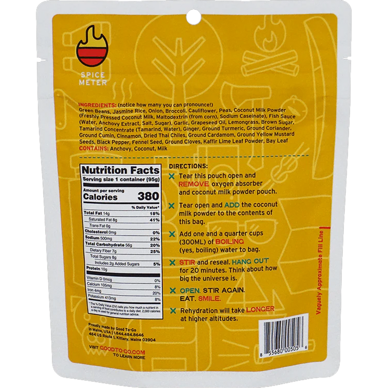Thai Curry (1 Serving), Good To-Go Thai Curry back of package