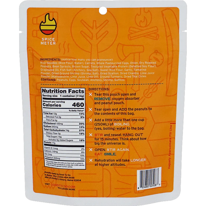 Pad Thai (1 Serving), Good To-Go Pad Thai (1 Serving) back of package