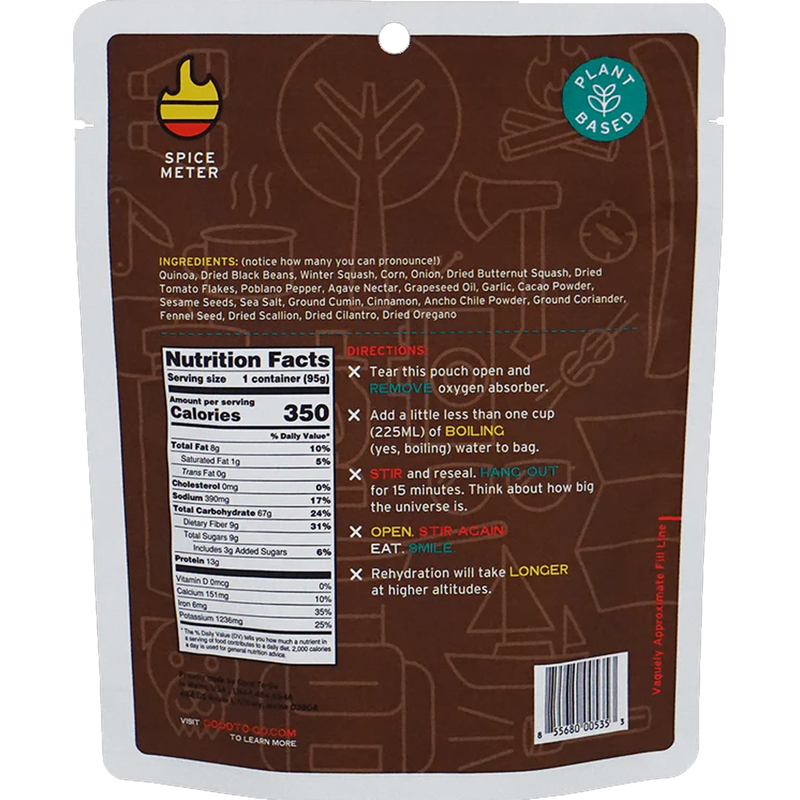 Mexican Quinoa Bowl (1 Serving), Good To-Go Mexican Quinoa Bowl (1 Serving) back of package