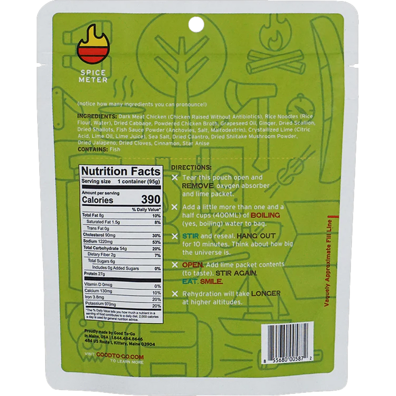 Chicken Pho (1 Serving), Good To-Go Chicken Pho (1 Serving) back of package