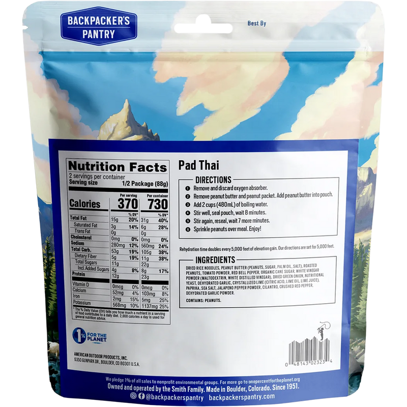 Pad Thai (2 Servings), Backpacker's Pantry Pad Thai (2 Servings) back of package
