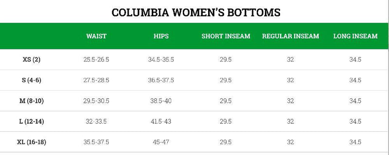 Columbia Women's Bugaboo Pants, size-chart