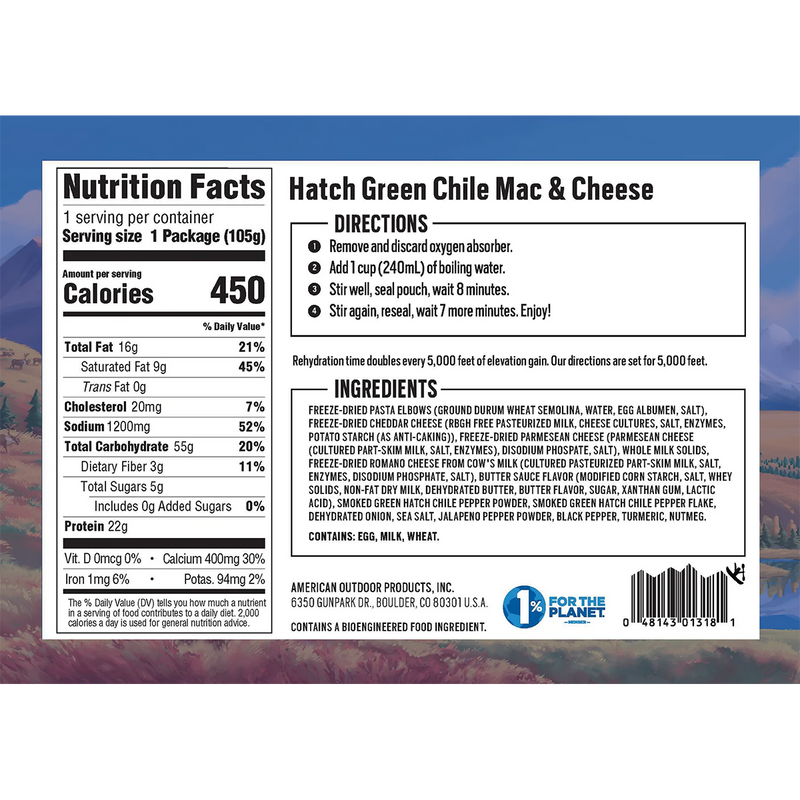 Hatch Chile Mac & Cheese, Backpacker's Pantry Hatch Chile Mac & Cheese Alt View Ingredients
