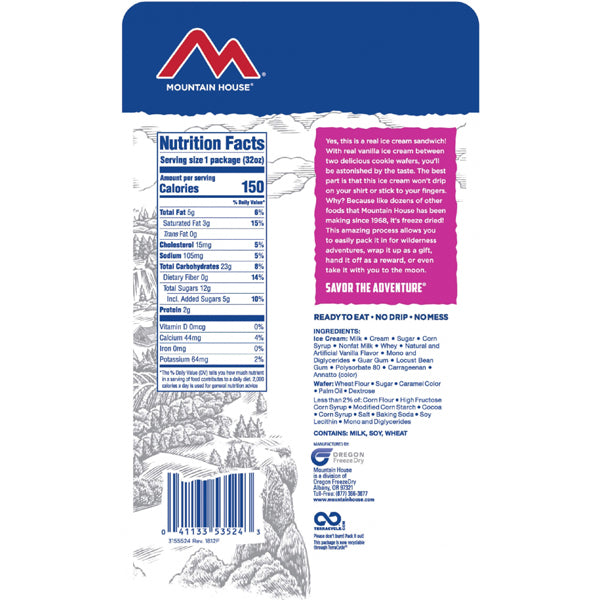 Vanilla Ice Cream Sandwich (1 Serving), Mountain House Vanilla Ice Cream Sandwich (1 Serving)