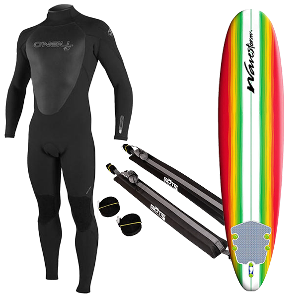 Men's Wetsuit, Surfboard, and Rack Package, Featured Image