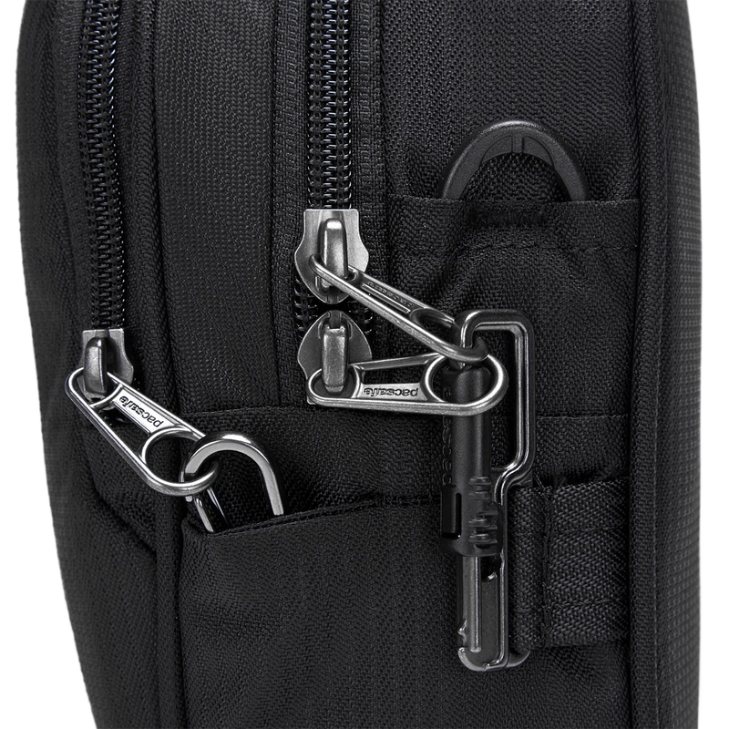 Metrosafe LS100 ECONYL Crossbody, Pacsafe-Outpac Designs Metrosafe LS100 ECONYL Crossbody black locking zipper