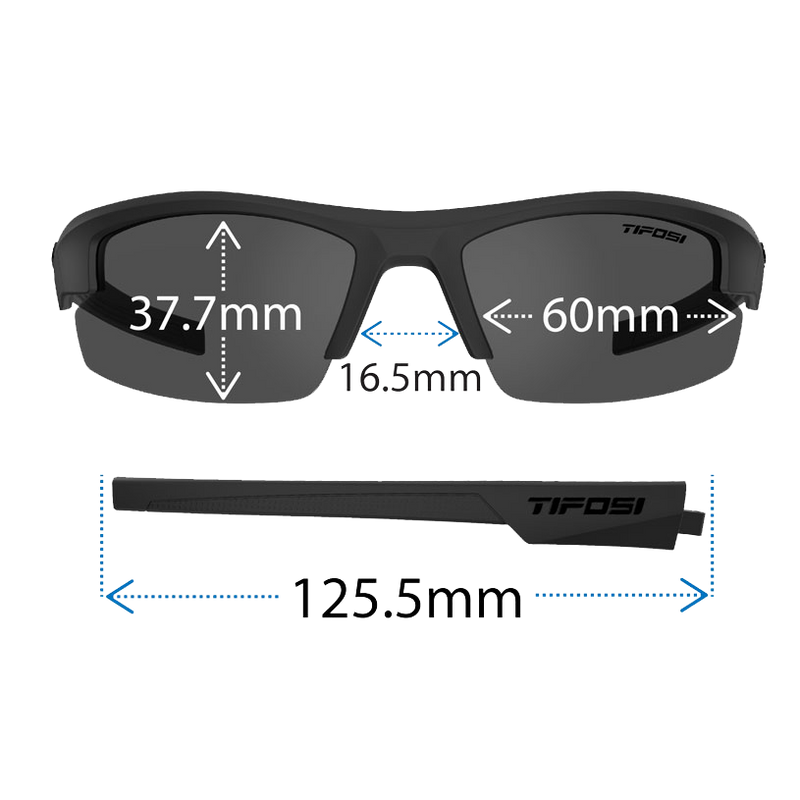 Youth Shutout - Blackout/Smoke, Tifosi Optics Youth Shutout Size Chart