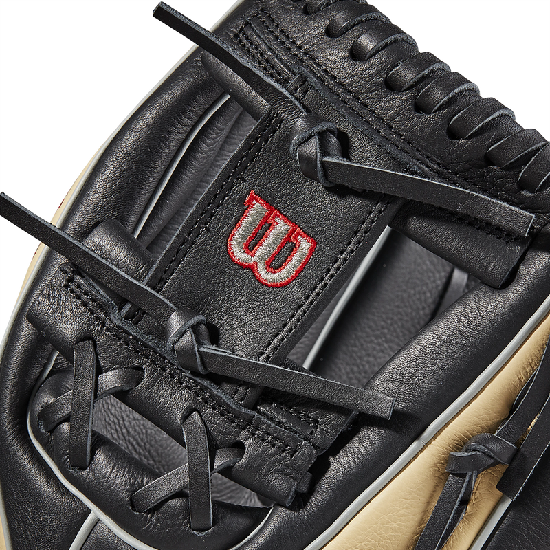 Youth A500 AP 11.5" H-Web Left Hand Throw, vWilson A500 AP 2023 - 11.5" H-Web Left Hand Throw Black/Blonde/Red W logo