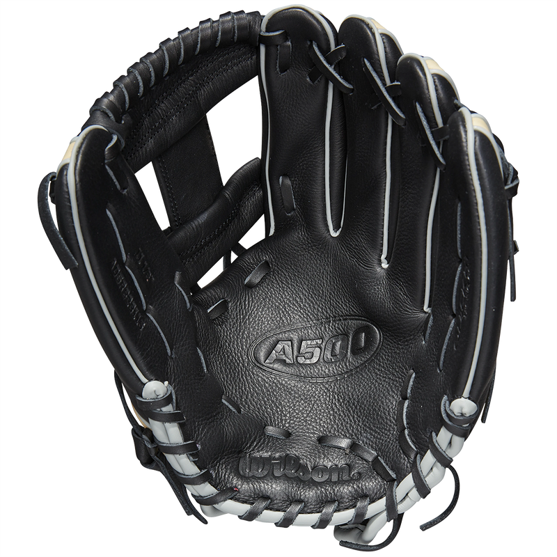 Youth A500 AP 11.5" H-Web Left Hand Throw, Wilson A500 AP 2023 - 11.5" H-Web Left Hand Throw Black/Blonde/Red palm