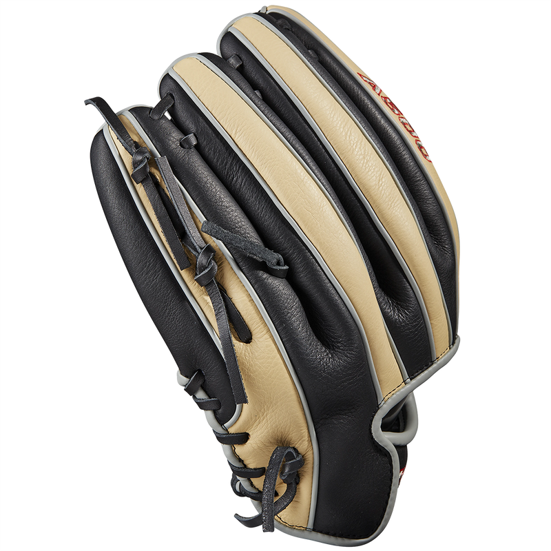 Youth A500 AP 11.5" H-Web Left Hand Throw, Wilson A500 AP 2023 - 11.5" H-Web Left Hand Throw Black/Blonde/Red left side