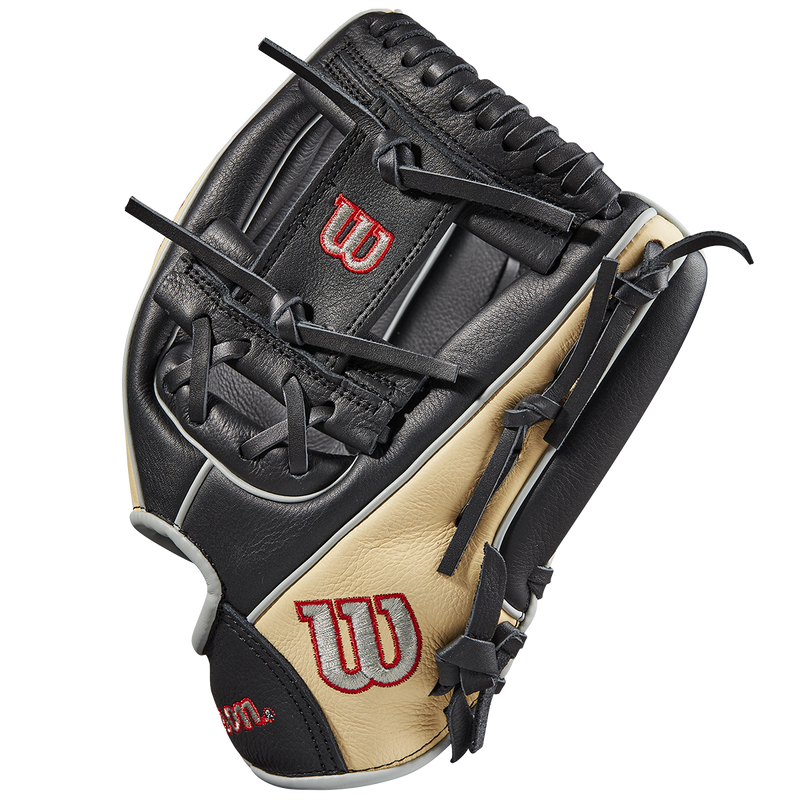 Youth A500 AP 11.5" H-Web Left Hand Throw, Wilson A500 AP 2023 - 11.5" H-Web Left Hand Throw Black/Blonde/Red right side