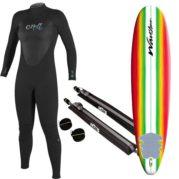 SB Rentals Women's Wetsuit, Surfboard, and Rack Package