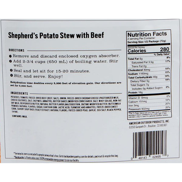 Shepherd's Potato Stew w/ Beef (2 Servings), Backpacker's Pantry Shepherd's Potato Stew w/ Beef (2 Servings)