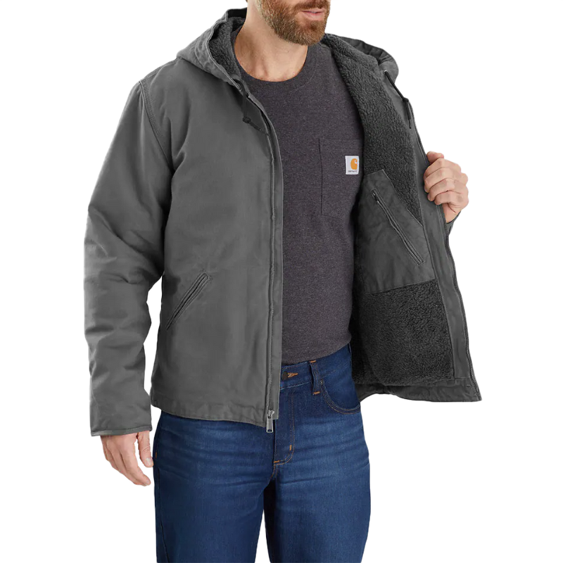 Men's Washed Duck Sherpa-Lined Jacket, Carhartt Men's Washed Duck Sherpa-Lined Jacket gravel left inside pocket