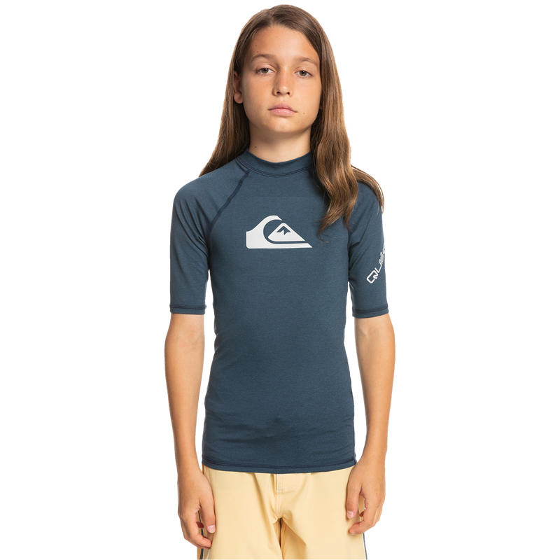 Youth All Time Short Sleeve, Quiksilver Youth All Time Short Sleeve BYJH-Navy Blazer Hthr on model front