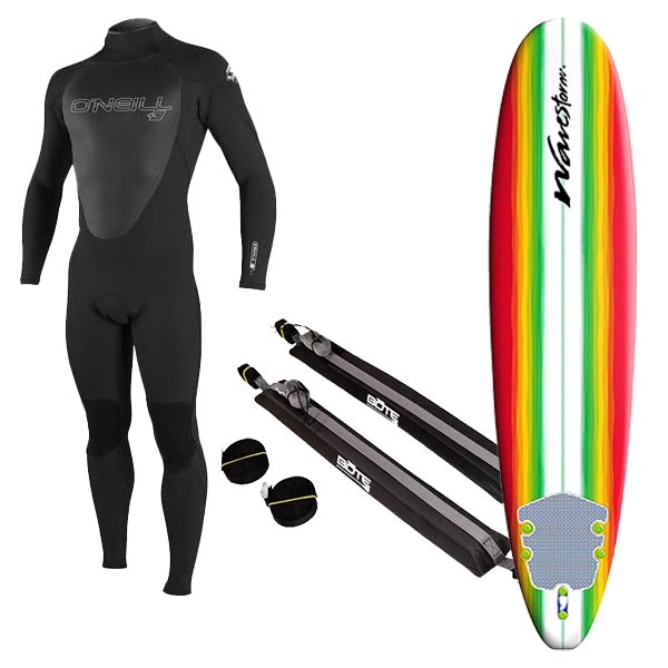 Youth Wetsuit, Surfboard, and Rack Package, Featured Image