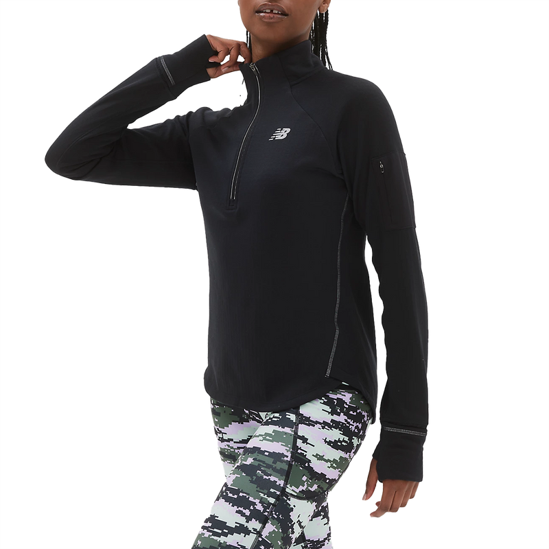 Women's NB Heat Grid 1/2 Zip, New balance Women's NB Heat Grid 1/2 Zip BK-Black front