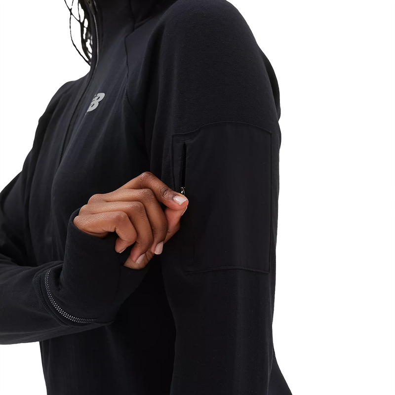 Women's NB Heat Grid 1/2 Zip, New balance Women's NB Heat Grid 1/2 Zip BK-Black arm pocket